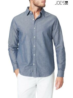 JOE'S JEANS MEN NWT PINDOT CHAMBRAY L/S REGULAR FIT LIGHT INDIGO SHIRT. SIZE XL